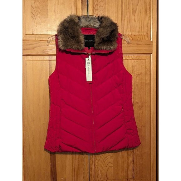Talbots Jackets & Blazers - NWT Talbots Faux Fur Collar Red Down Puffer Vest Sz Small